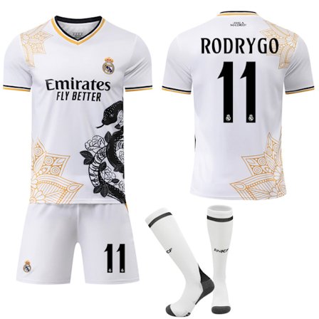 2025-2026 Real Madrid Snake Anniversary Edition Fotbollströja För Barn Vuxen med Strumpor No.11 RODRYGO