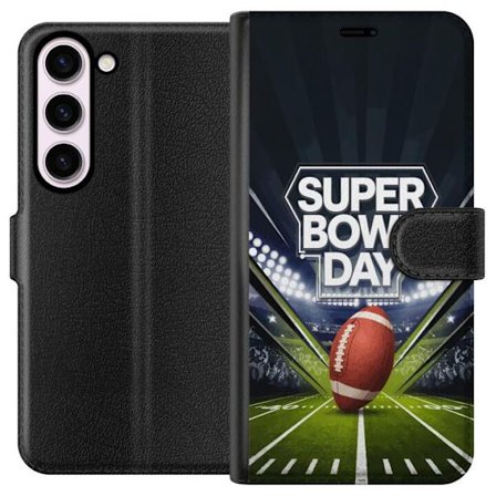 Yhteensopiva Lompakkokotelo Samsung Galaxy S23 Super Bowl Day juliste, jossa amerikkalainen jalkapallo valaistuksella varustetulla areenalla dramaatti