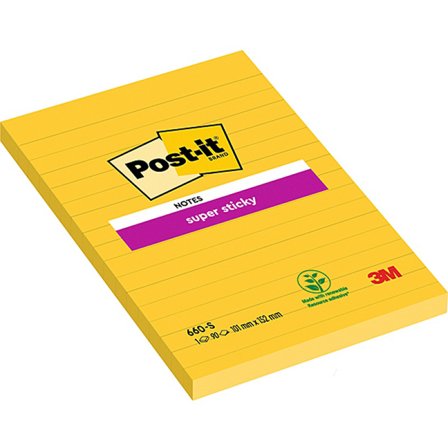 Post-It Super Sticky 102x152 Yellow lined
