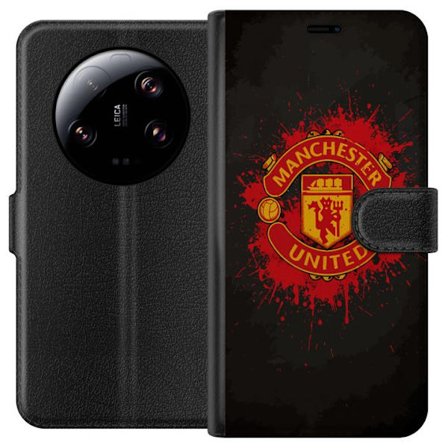Yhteensopiva Lompakkokotelo Xiaomi Xiaomi 13 Ultra Manchester United logo punaisella ja keltaisella värillä, raikas urheilullinen tausta
