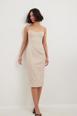 NA-KD Trend Robe mi-longue à bonnets préformés - Robes en lin - Beige - EU 36