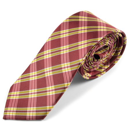 Red & Gold Chequered Microfiber Tie for Men - Skinny ties