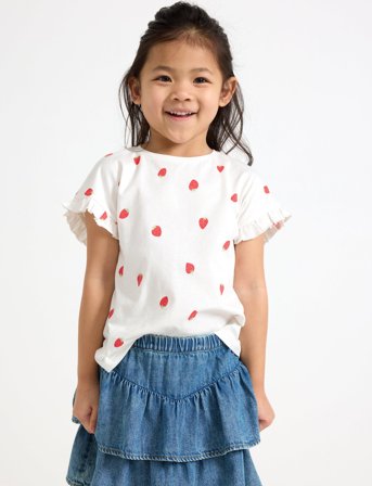 Lindex Top Dropped Shoulder Frill Aop - White - 104