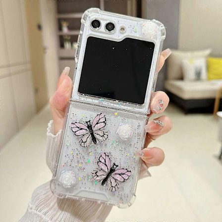 Transparent skal för Z Flip 6, Sött fjäril Slim PC Fyrhörn Stötsäkert skydd för Samsung Galaxy Z Flip 6 för kvinnor och flickor