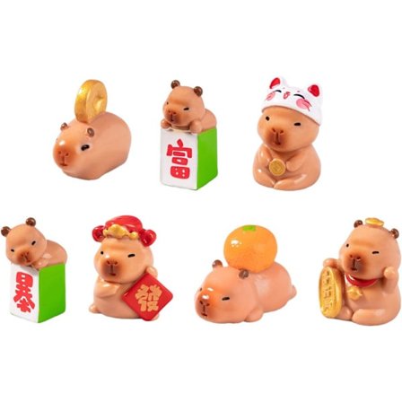 7 stk. Resin Capybara Miniature Figur, Lille Dekorativ Skulptur til Bilens Instrumentbræt