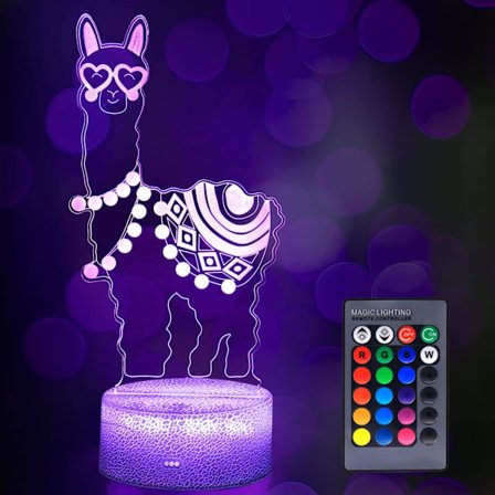 Llama 3D Illusion Natlampe, Alpaca Lampe 16 Farveskiftende Fjernbetjening & Berøringsstyret Natlampe Soveværelses Dekoration Llama Gave Som Fødselsdag