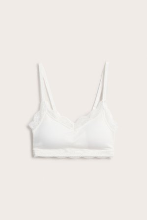Kappahl | BH-topp med blondekanter | Offwhite