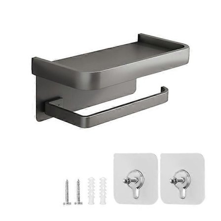 Toalettpappershållare med Hylla Rostfritt Aluminium Väggmonterad Svart Toalettpappershållare för Badrumstillbehör Förvaring[HK]