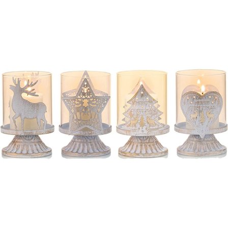 Set med 4 ljusstakar i vit metall pelarljus