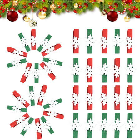 Juleklemmer i tre, 60 stk. Tretøyseklemmer, Tretøyklemsno