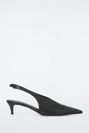 COS Femme Escarpins Slingback Pointus Petit Talon En Cuir in Noir