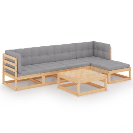 Vidaxl Loungegrupp Med Dynor 6 Delar Massiv Furu Grå