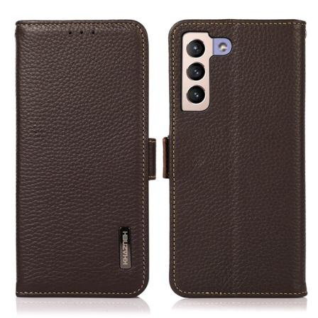 Khazneh Samsung Galaxy S22 Plus Fodral Litchi Äkta Läder Brun