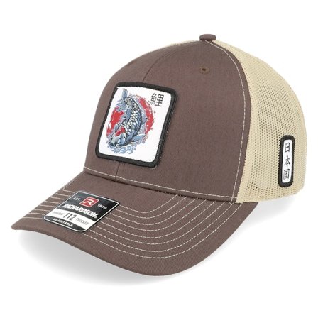 Yapan - Brun trucker Keps - Tancho Koi Fish 112 Split Brown/Khaki Trucker @ Hatstore