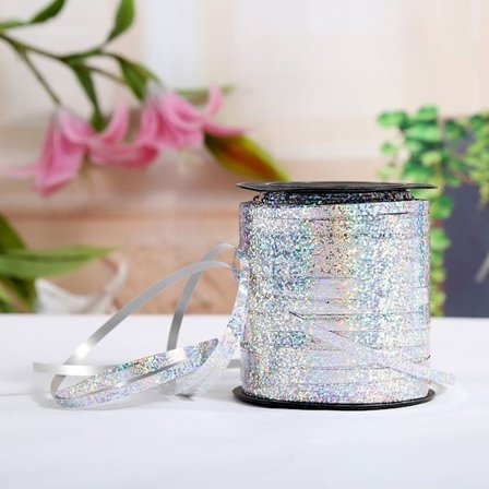 Silver - ca 450m, lockigt band glänsande band ballongdekor rullande band bröllopsfest semesterdekoration hantverk och presentinslagning