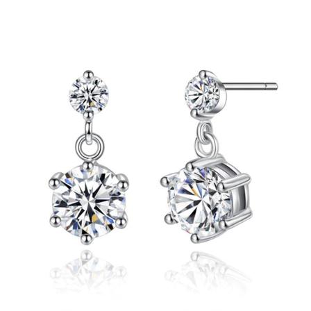 Glittrande Söta Silver Örhängen Med Vit Cubic Zirkonia Kristall Silver