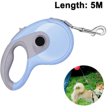 Rullehundesnor, stærk sikkerhedsline med et-knaps stop og lås, op til 5 m, hunde op til 40 kg, blå