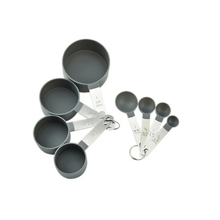 Målebeger og -skjeer sett, 8 deler Stablebart håndtak i rustfritt stål Nøyaktig spiseskje for måling av tørre og flytende ingredienser Liten-grå