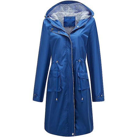 Dame Lang Vandtæt Jakke med Hætte Letvægts Regnfrakke Vindjakke Udendørs Trenchcoat