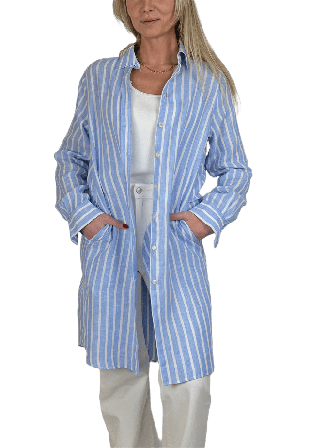 Boomerang Bea Randig Linneklänning Klänningar Dam Blå 44