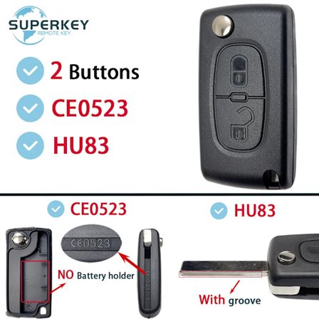 Til Peugeot 207 307 308 407 607 807 Berlingo Flip Fjernbetjent Bilnøgle Skal Cover HU83 VA2