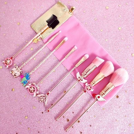 Sød magisk stav makeup børste sæt (8 guld), metal håndtag makeup