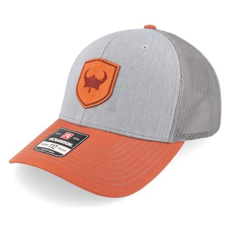 Vikings - Grå trucker Caps - Viking Horned Helmet Heather Grey/Orange Trucker @ Hatstore