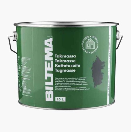 Biltema - Takmasse 10 Liter - Iberarmert og Gummiforsterket Asfaltmasse for Papptak, Metall og Betong, Tåler Alle Klima