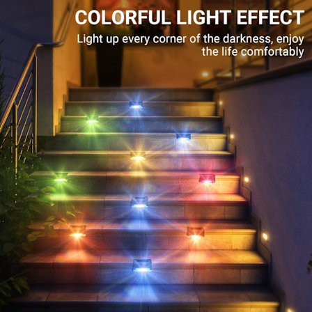 10-pak utendørs solcellelamper for uteplass, rekkverk, trapper, trinn, gjerde, hage og uteplass (fargeskiftende)