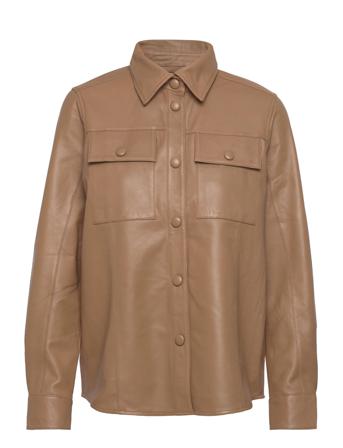 Leather Shirt Långärmad Skjorta Beige Rosemunde