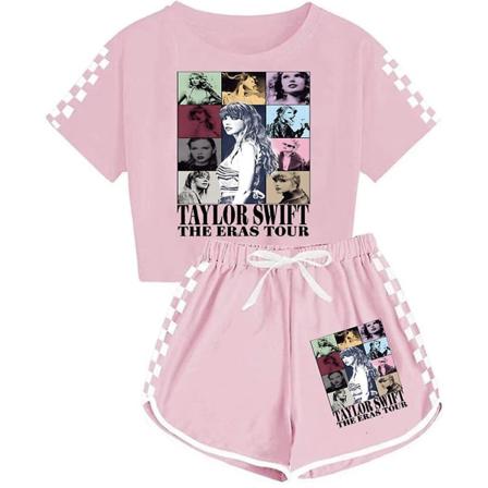 Kids Taylor Swift The Eras Tour Sommar T-Shirt Toppar Shorts Set Flickor PJs Loungewear Träningsoverall Outfits [DM] Pink 13-14 Years
