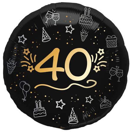 Rund Folieballon Sort 40 år