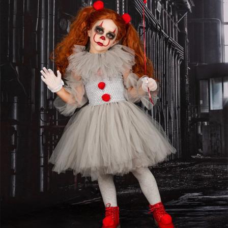 Klovnedrakt for jenter Skremmende Puffy Tutu Dress Up Cosplay Kostyme 10-12Y