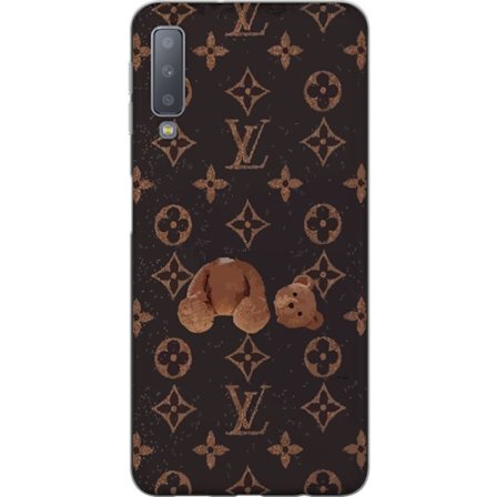 Kompatibel Mobilcover til Samsung Samsung Galaxy A7 (2018) Luksuriøst monogrammønster med knust bamse i mørk modeæstetik