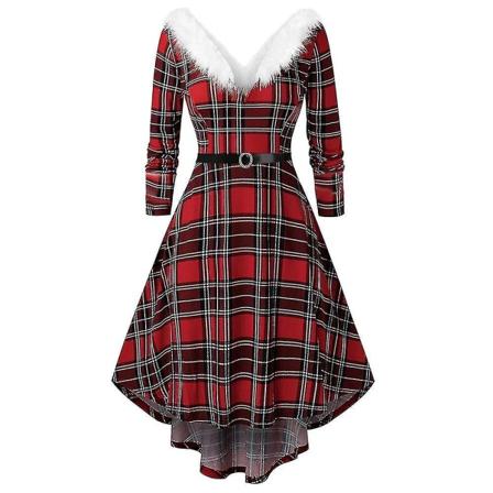 Kvinders Fru Julemand Jul Fancy Dress Voksen Dame Xmas Party Kostume Black and Red Check 3XL