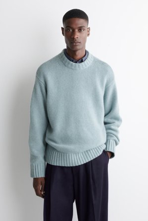 COS Men's Chunky Cashmere Crew-Neck Jumper in Turquoise