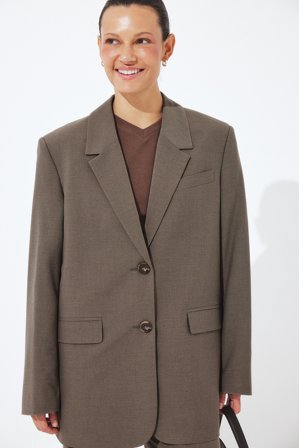 NA-KD Blazer oversize en tissu mélangé - Tenue de bureau - Marron - EU 34