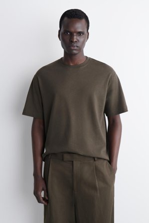 COS Herren Lockeres T-Shirt Aus Baumwoll-Leinen-Mix - Braun