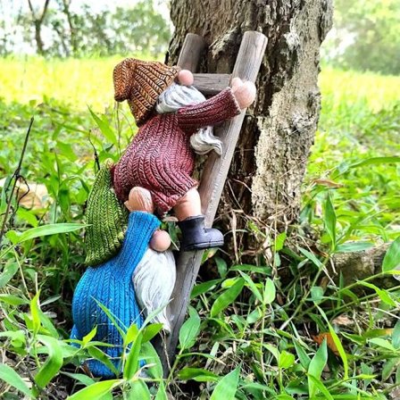 Hagestatuer av hagenisse, morsomme klatrestige-nissefigurer, harpiksskulpturer