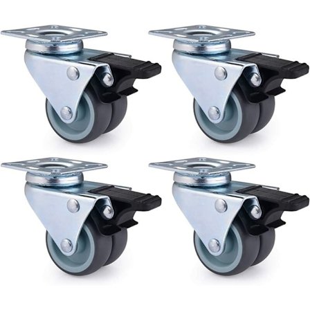 Sett med 4 kraftige svingbare hjul med brems for møbler Kapasitet 600 kg