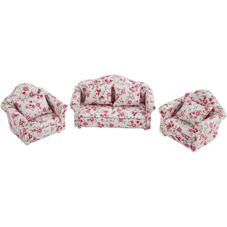 Mini Soffa Dockhus 1/12 Dockhus Möbler Soffa Blommönster