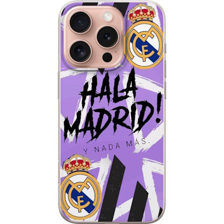 Yhteensopiva Puhelinkuori Apple Apple iPhone 16 Pro Hala Madrid motiivi violetissa Real Madrid -emblemillä ja energisellä jalkapallotaulukkoon sopiv