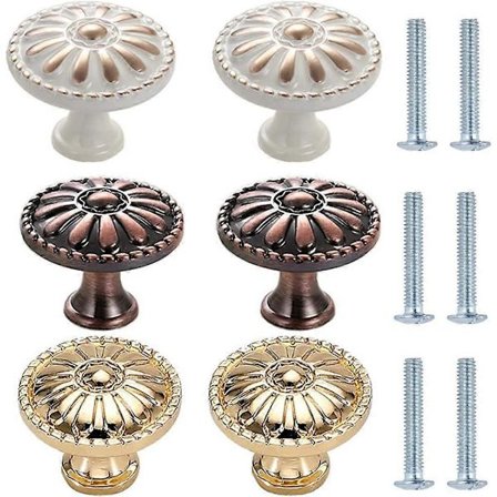 6 stk. Vintage Skuffe Dørhåndtag, Køkken Dørknop, Møbelknop, Runde Skuffeknopper, Dørhåndtag Knop, Møbelhåndtag til Skab TKK