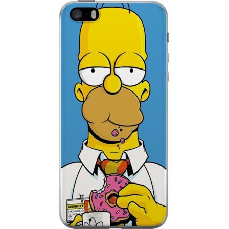 Kompatibel Mobilcover til Apple iPhone SE (2016) Animeret gul karakter med bolle og kaffekop, humoristisk illustration med ikonisk stil og legende ste