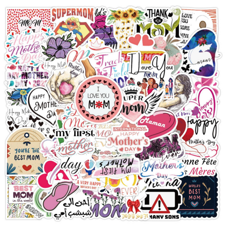 50 st Graffiti-dekal Vattentät klar utskrift PVC Jag älskar mamma-tema tecknat mönster DIY-dekal Heminredning Tianyuhe White Pink