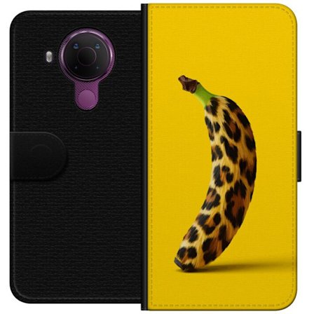Yhteensopiva Lompakkokotelo Nokia Nokia 5.4 Banaani leopardikuvioilla keltaista taustaa vastaan luovassa ja leikkisässä suunnittelussa