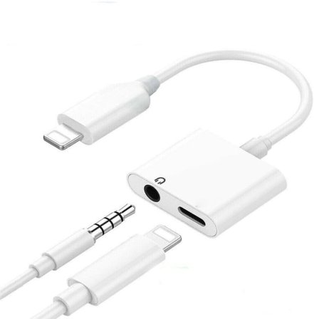 2-i-1 Audio Splitter Adapter Lader 3.5mm Øretelefon Kompatibel med iPhone 7 8 X Plus Xr Max