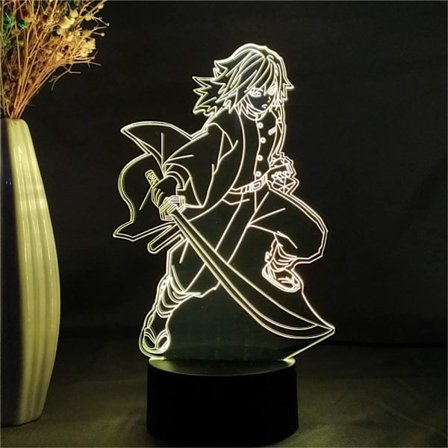 Demon Slayer Tomioka Giyuu Lysende Anime Figur 3D LED Natlampe Manga Figur Bordlampe Soveværelses Dekoration Bordlampe Hjemme Dekoration Natlys 