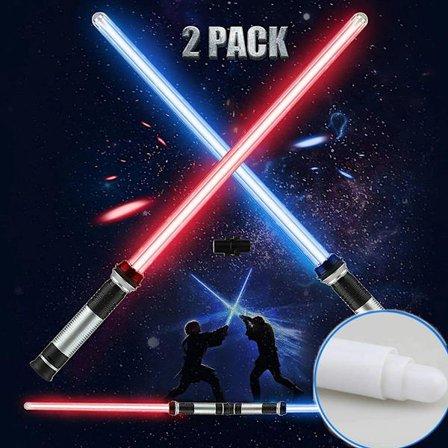 Pakke med 2 barnesabel, 2-i-1 med lys, cosplay-leketøy, uttrekkbar KLB