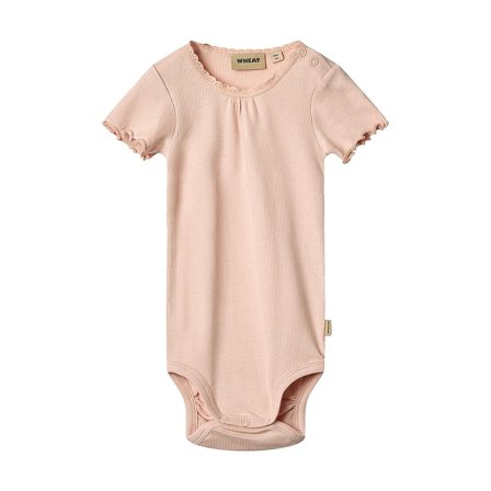 WHEAT Rib Body Short Sleeve Edna Powder Str 68/6 m, Tøj & Bolig, Børnetøj, Sparkedragter & Bodyer